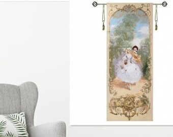 Baroque Tapestry Wall Hanging: "Dance Lesson" Jacquard Woven Art (65cm x 148cm)
