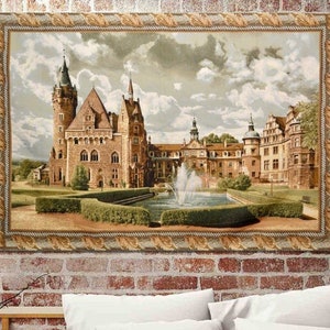 Arazzo da parete in stile medievale "Il castello delle fiabe" 50*76 (129 cm*195 cm) - tessuto jacquard - stile arte medievale - il regalo per un amante della storia.
