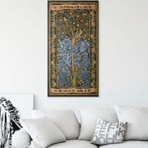William Morris Bird Art Woodpecker Tapestry Wall Hanging Textile Art Orange Tree of Life Green Leaves Ornate Composition Fruit Tree 68x41 Etsy Canada