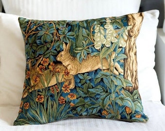 William Morris Tapestry Pillow Cover: Hares, Greenery Forest (18x18)