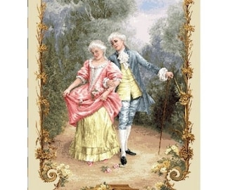 Baroque Jacquard Tapestry Wall Hanging: "A Flirting Lesson" (25x58in)