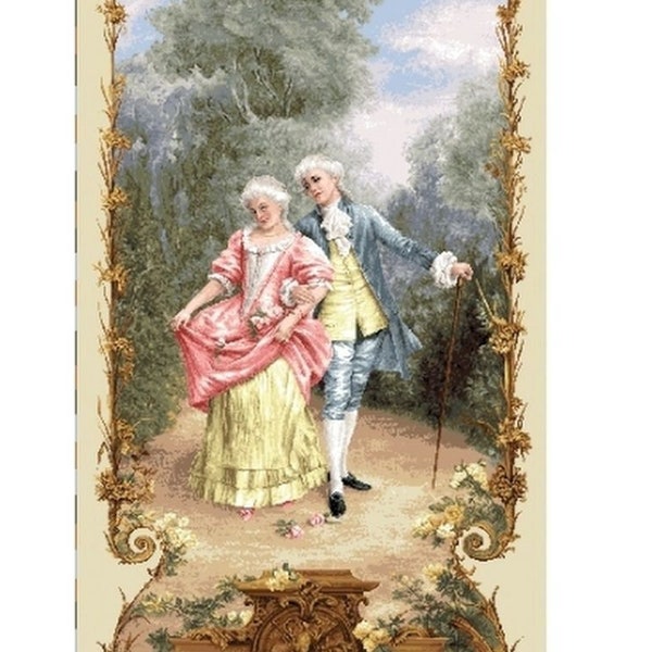 Baroque style tapestry wall hanging "A flirting lesson"25*58(65 cm*148 cm)-jacquard woven-scenes Old World-Victorian era style tapestry.