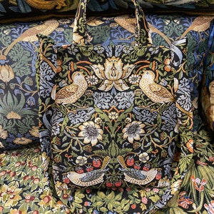William Morris style tapestry bag &quot;Strawberry thief&quot; 12*13 (33 cm*35 cm)-jacquard woven-tote shoulder bag handbag-medieval style tote bag.