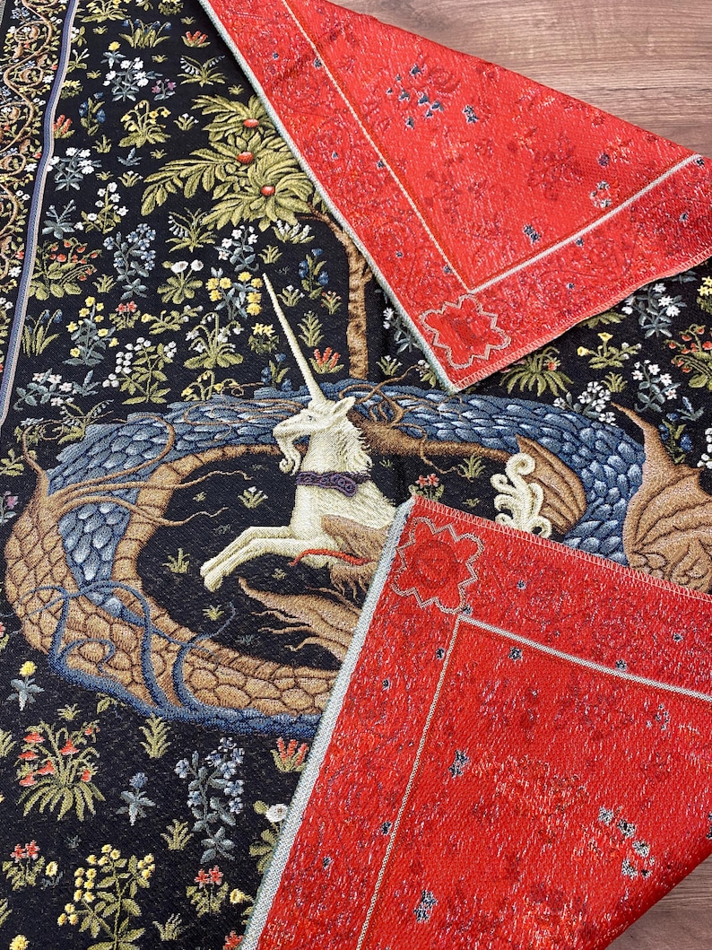 Medieval Unicorn and Ouroboros Tapestry for Framing: Jacquard Woven ...