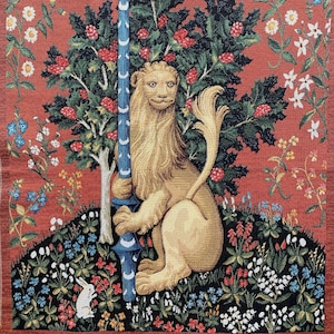 Medieval style tapestry for framing &quot;Leo &quot;18*18 (43cm*43cm)-jacquard woven-medieval style decor tapestry-the gift a lover medieval art.