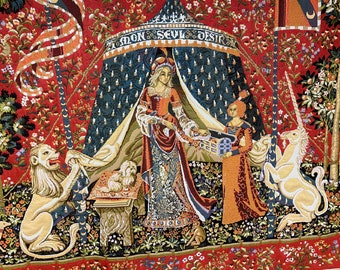 Medieval Unicorn Tapestry: Jacquard Woven Wall Hanging (55x75)