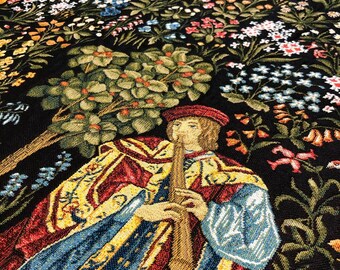 中世風のタペストリー生地「肖像画」-ジャカード織り-室内装飾用花柄