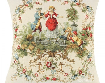 Baroque Tapestry Pillow Cover: Victorian Rendezvous Scene (18x18)