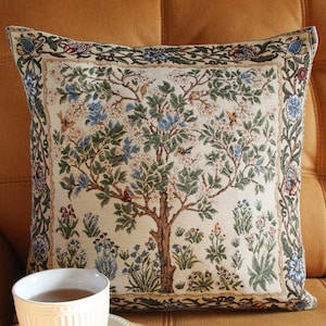 W. Morris style tapestry pillow cover&quot;Blooming apple tree light&quot;18*18(45*45cm)-jacquard woven-medieval style tapestry-W. Morris pillow cover