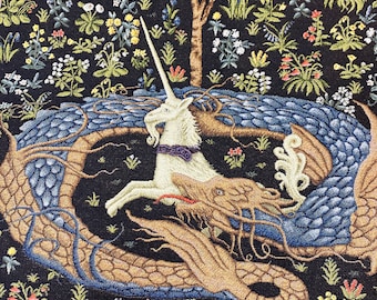 Medieval style tapestry wall hanging &quot;Unicorn and Ouroboros&quot;43*29 (108 cm*70 cm)-jacquard woven-medieval art style-the gift a lover history.