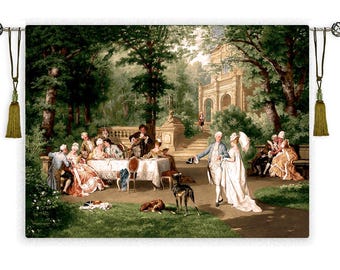 Victorian Era Tapestry Wall Hanging: Baroque Jacquard Woven Scene (55x73 in)