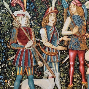 Tapestry medieval style for framing &quot;Hunters&quot; 41*58 (106*148 cm)-jacquard woven-medieval style decor tapestry-the gift a lover medieval art.