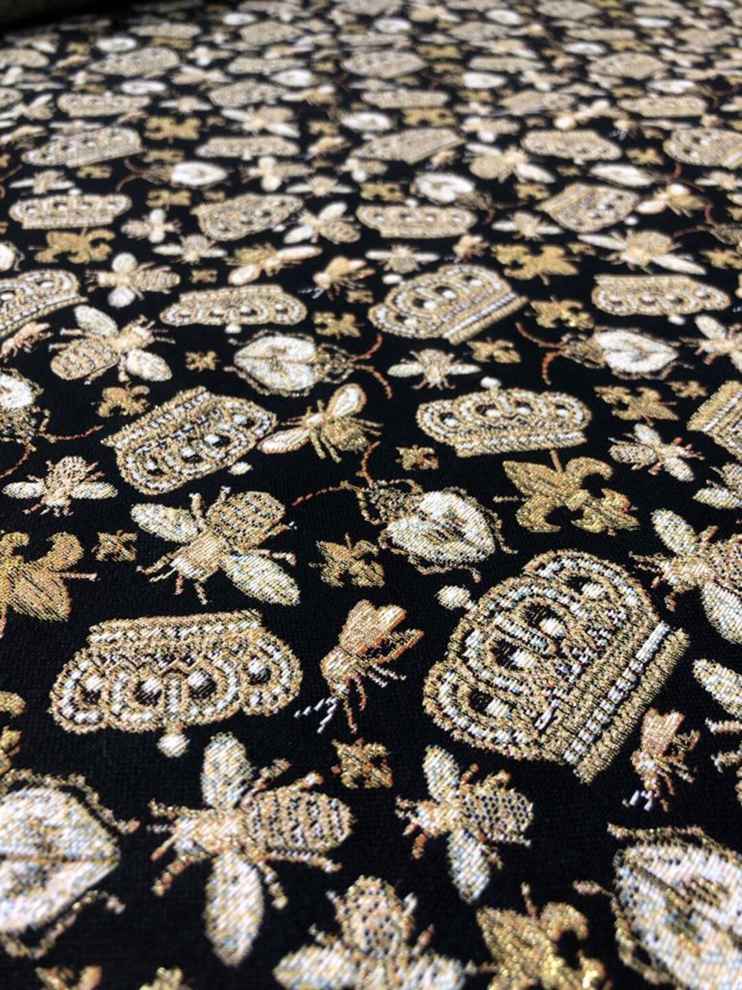 Medieval Tapestry Fabric: Crowns & Bees Jacquard With Gold Threads ...