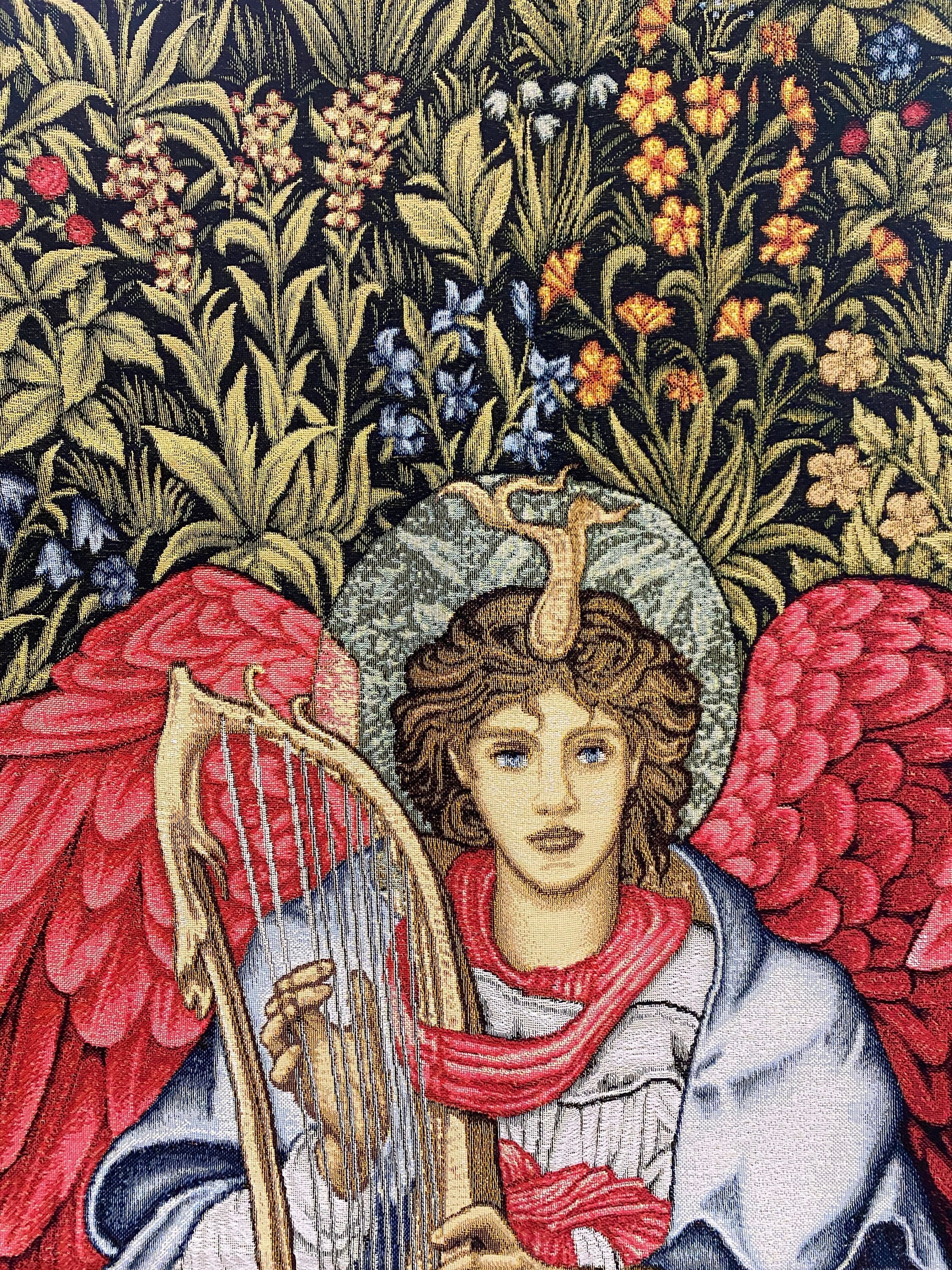 William Morris Style Jacquard Tapestry: Angel Musician, Medieval