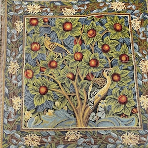 Tapestry for framing style W. Morris &quot;Woodpecker&quot;19*19(50*50cm)-jacquard woven-medieval style decor tapestry-the gift a lover medieval art.