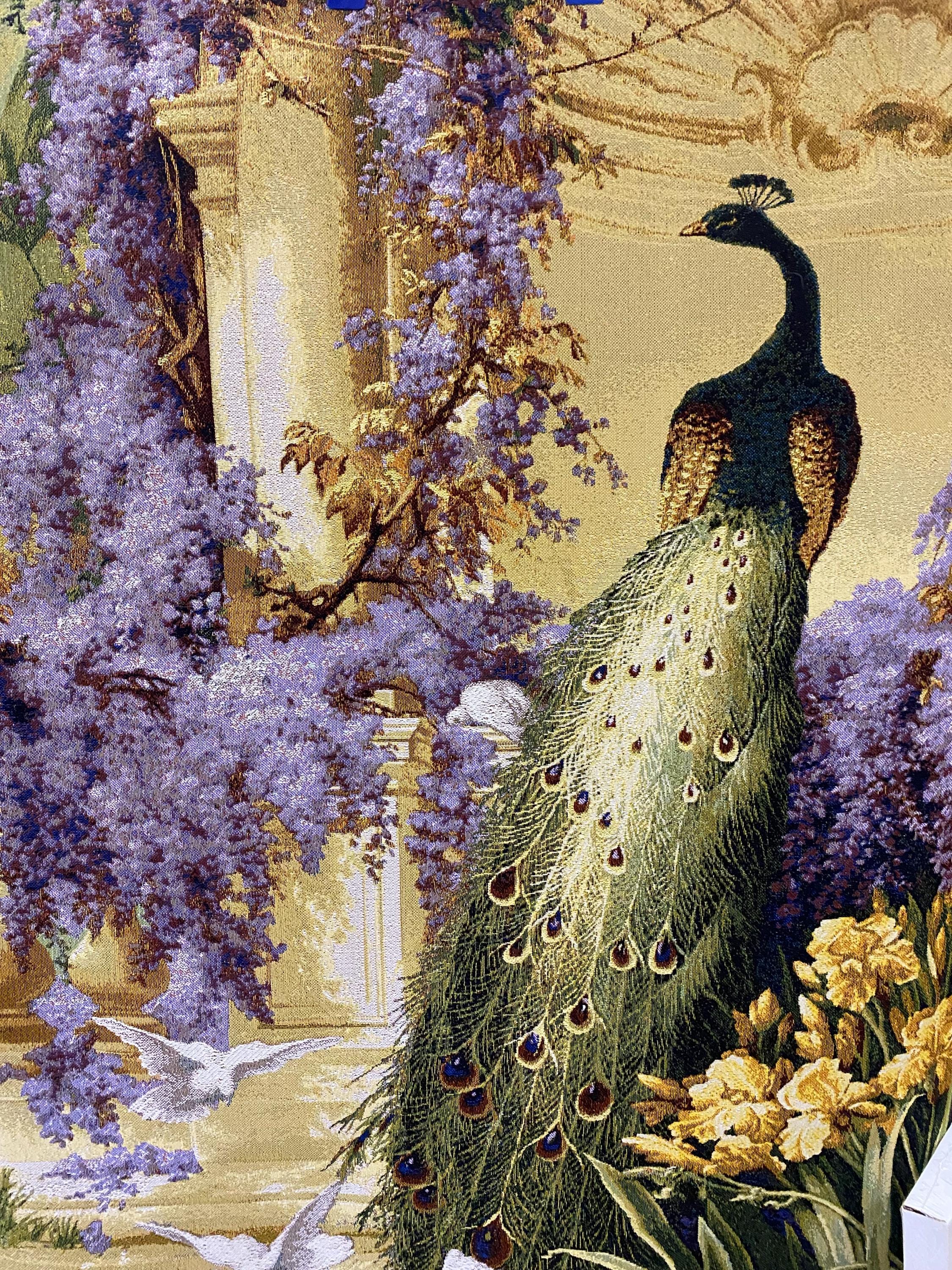 孔雀のタペストリー壁掛け：ジャカード織りの花柄装飾（41x27） - Etsy
