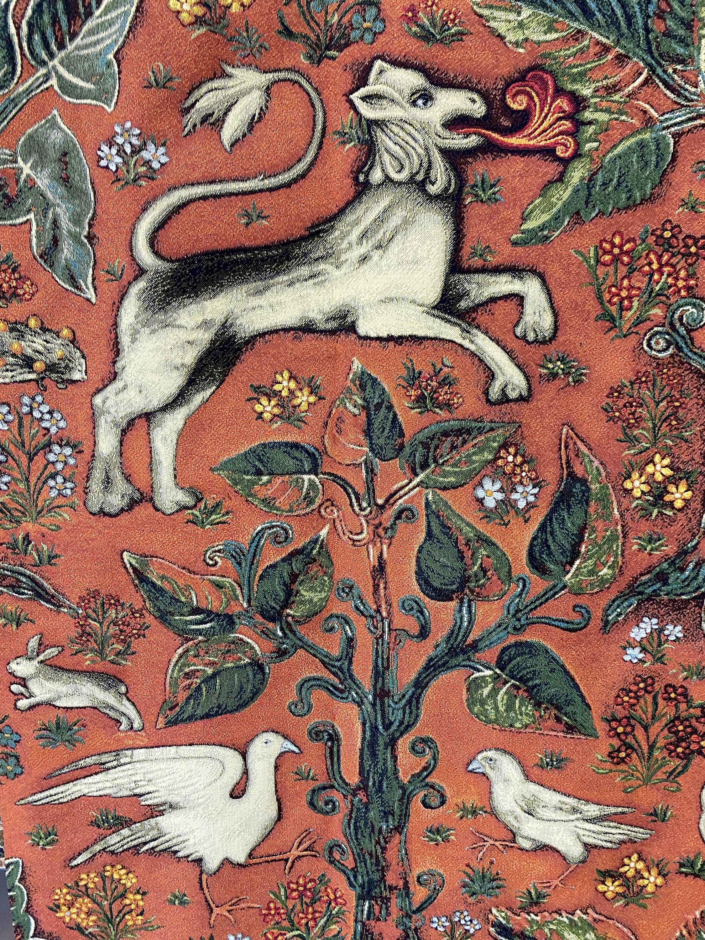 Tapiz Medieval Grande Tejido Jacquard - Decoración Pared 116x139cm, Algodón, Estilo Dama Y Unicornio