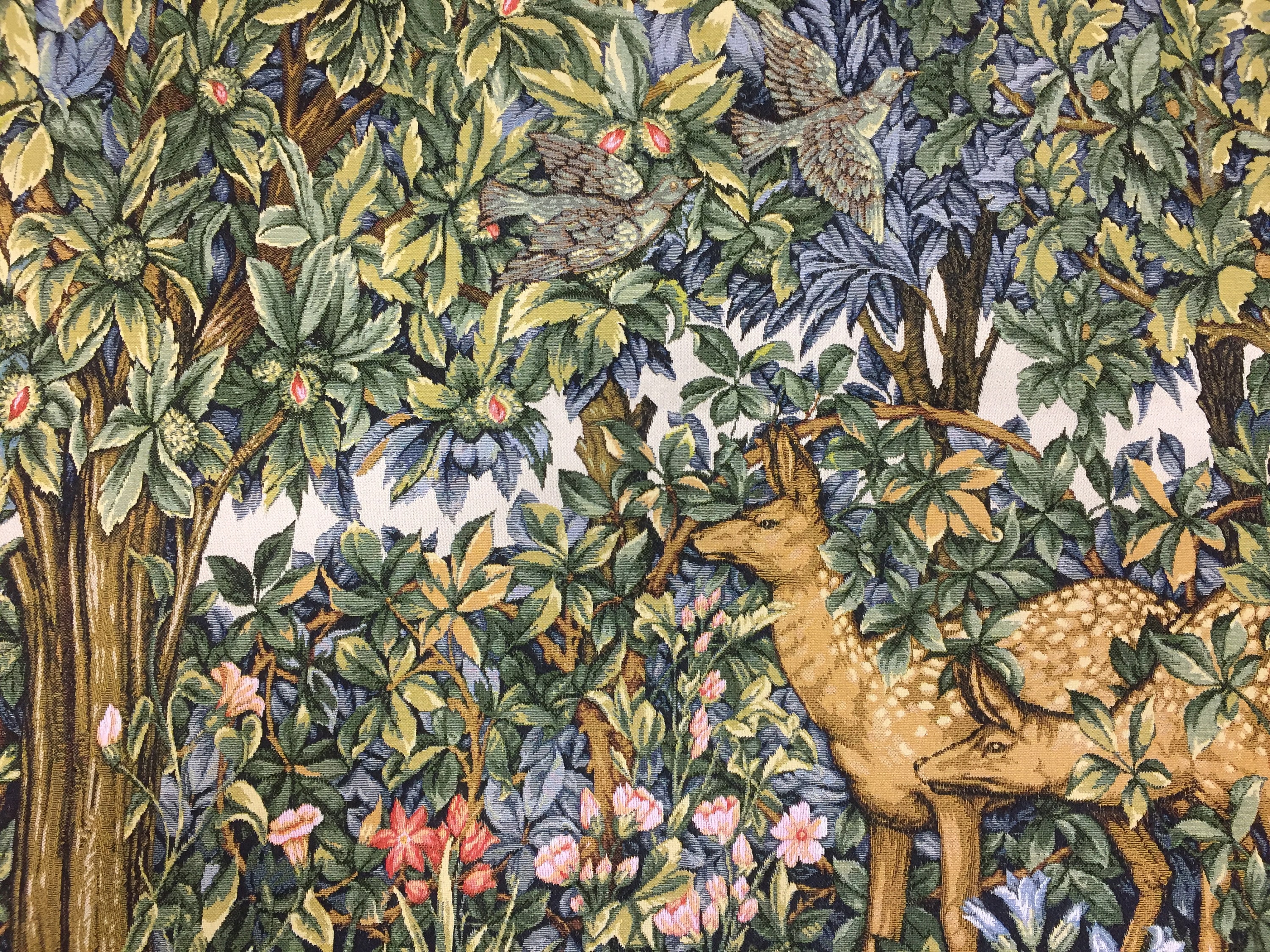 Arazzo da parete Picchio di William Morris Bird Art, arazzo tessile da parete, albero della vita arancione, foglie verdi, composizione ornata, 68x41 - Italia