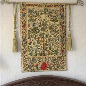 William Morris style tapestry wall hanging &quot;Blooming apple beige background&quot;55*38(139cm*99 cm)-jacquard woven-medieval art style tapestry.