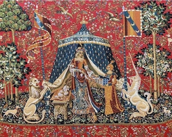 Medieval Unicorn Tapestry: Jacquard Woven Wall Hanging (27x43)