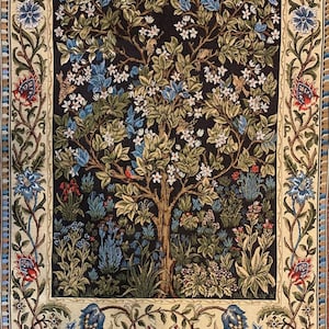 フレームスタイルのタペストリー、ウィリアム・モリス「生命の樹」39×27（100 cm×70 cm） - ジャカード織り - 中世の芸術スタイルの装飾 - W. モリス スタイルのタペストリー。