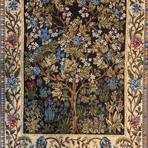 Tapestry for framing style Willam Morris "Tree of life" 39*27 (100cm*70cm)-jacquard woven-medieval art style decor-W. Morris style tapestry.