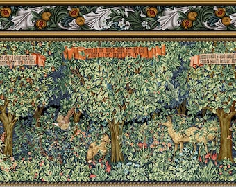 W. Morris Style Tapestry: Medieval Forest Animals Jacquard Wall Hanging 57*98