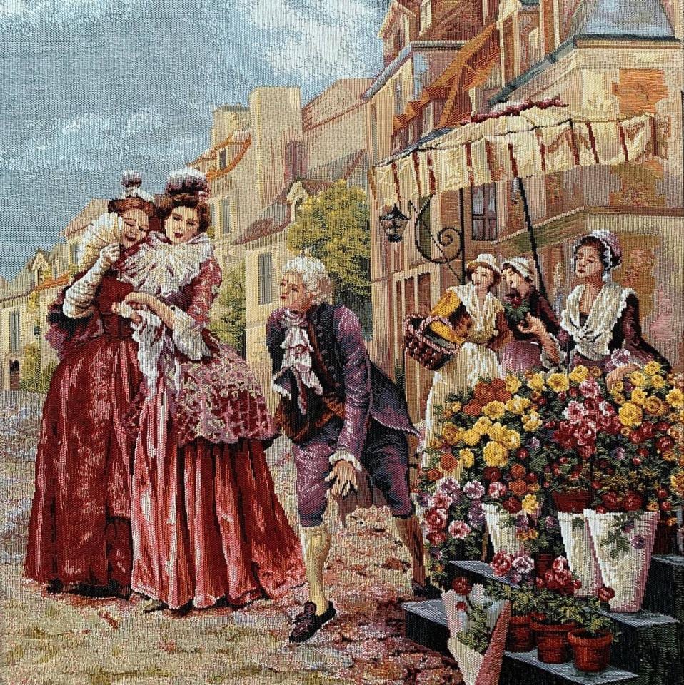 Jacquard Woven Tapestry: Old Paris Scene, Victorian Baroque Art