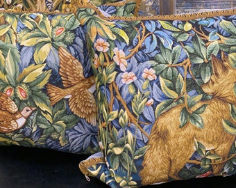 William Morris Tapestry Pillow Cover: Fox & Birds, Medieval Style (18x18)