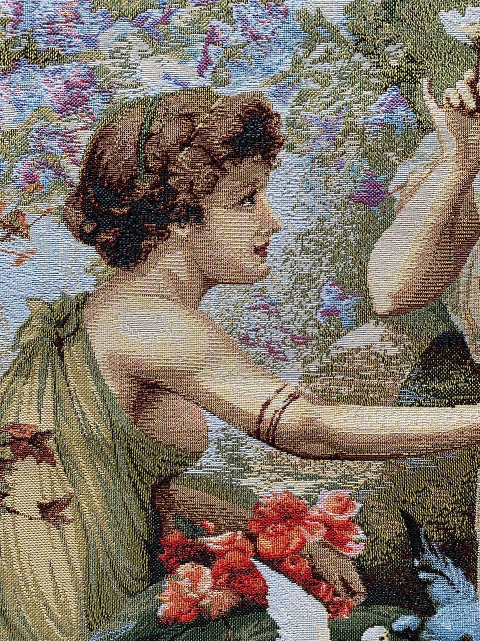Hans Zatska Tapestry: Jacquard Woven Nymphs, Love & Cupid (37x27