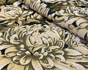 Woven Tapestry Fabric: Green Asters Floral Upholstery, W. Morris Style