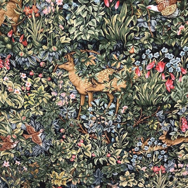 Tissu pour tapisserie William Morris « Verdure de la forêt »-jacquard tissé-tissu d'ameublement floral-projets de décoration d'intérieur-couture d'objets d'art divers.