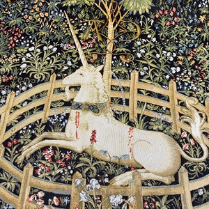 中世風タペストリー壁掛け「捕らえられたユニコーン」40*51(103*130cm)-ジャカード織り-中世アート風タペストリー-歴史愛好家への贈り物。