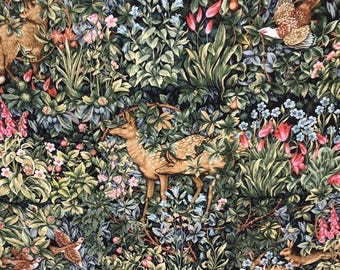 Tapestry wall hanging W. Morris &quot;Magic Forest&quot;57*49(145*125cm)-jacquard weaving-medieval art style-Forest greenery-Hares-Fox-Deer-Partridge.