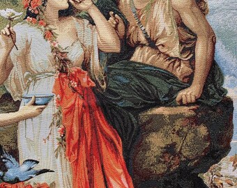 Hans Zatska Tapestry: Jacquard Woven Nymphs, Love & Cupid (37x27
