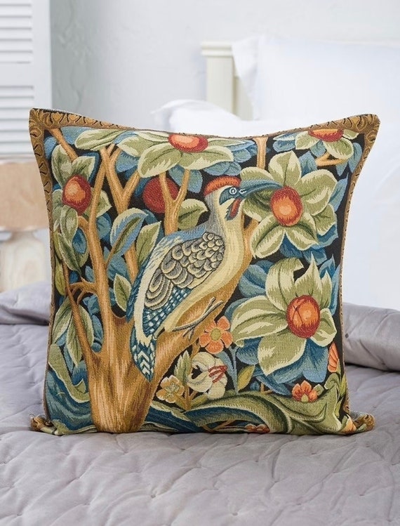 W. Morris Style Tapestry Pillow Cover big Woodpecker 18184545cmjacquard Woven medieval Style Tapestry w. Morris Pillow Cover. Etsy