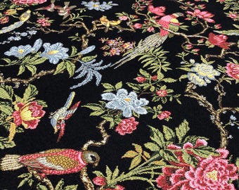 Birds of Paradise Tapestry Fabric: Jacquard Woven Floral Upholstery Fabric by the Yard