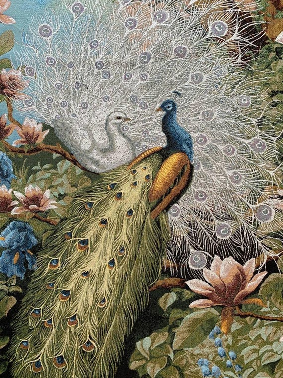 Jacquard Woven Tapestry: Peacock Garden Wall Hanging (41x27) - Etsy