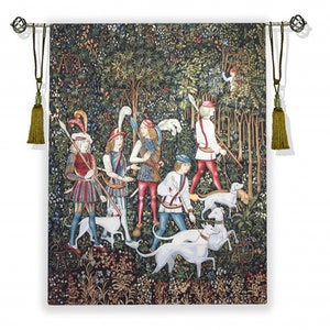 Medieval style tapestry wall hanging "Unicorn hunters "39*50(100 см*128cm)-jacquard woven-art style tapestry-the gift a history lover.