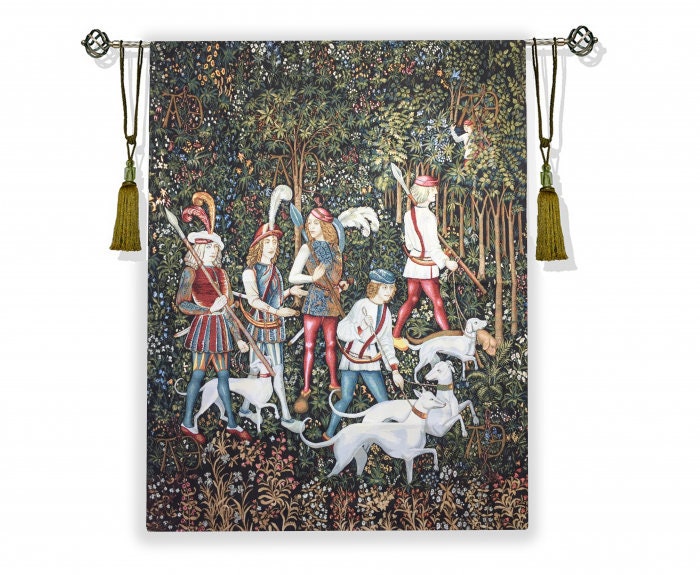 Tapisserie Murale Médiévale 'La Chasse à La Licorne' - 39x39 Pouces (environ 99x99 Cm), Coton Vert, Signare