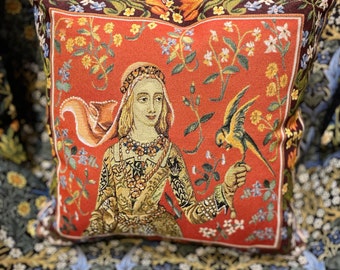 Taie d’oreiller en tapisserie de style médiéval « Dame à la licorne-Harmonie du goût"18 * 18 (45 * 45cm) - jacquard tissé - style médiéval - un cadeau pour les amateurs d’histoire