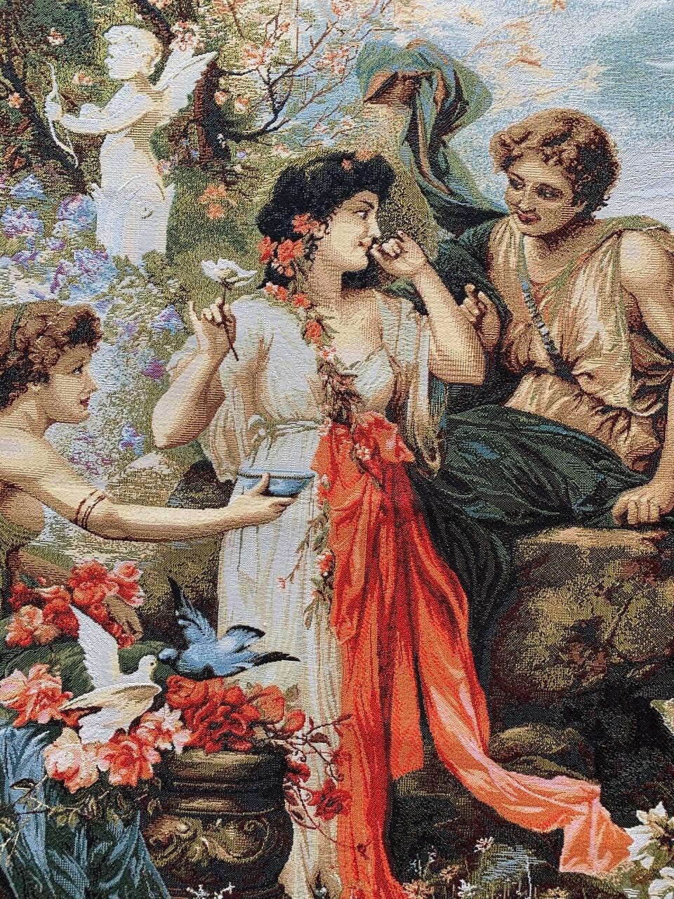 tapestry mania出品 Hans Zatska Tapestry: Jacquard Woven Nymphs, Love & Cupid (37x27