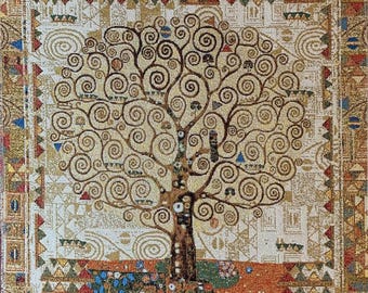Klimt Tree of Life Tapestry for Framing: Art Nouveau Woven Wall Decor (18x18in)