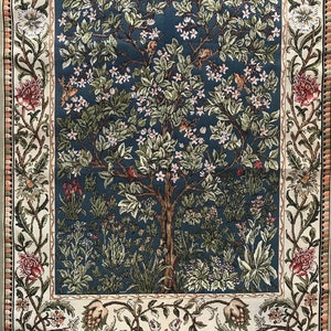 Tapestry for framing style W. Morris &quot;Blooming apple tree gray-blue &quot;39*27 (100*70cm)-jacquard woven-medieval style decor-Gobilen W. Morris.