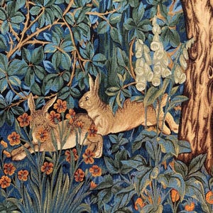 Tapestry for framing style William Morris &quot;Hares&quot;18*18 (45*45cm)-jacquard woven-medieval style decor tapestry-W.Morris style tapestry.