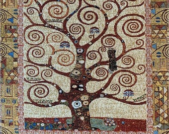 Klimt Tree of Life Tapestry for Framing: Art Nouveau Woven Wall Decor (18x18)