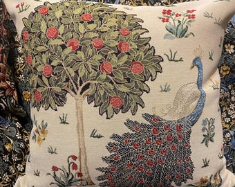 William Morris Tapestry Pillow Cover: Medieval Peacock Design (18x18)
