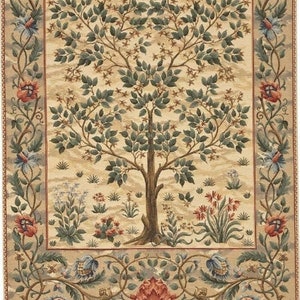 W. Morris style tapestry wall hanging &quot;Tree of life beige &quot; 35*55(88 cm*138 cm)-jacquard woven-medieval art style-the gift a history lover.