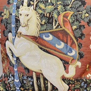 Medieval style tapestry pillow cover &quot;Unicorn&quot;18*18(45*45cm)-jacquard woven-Milfleur style-medieval style tapestry-the gift a history lover.