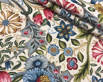 William Morris Style Tapestry Fabric: Floral Jacquard Woven Upholstery Fabric By The Yard